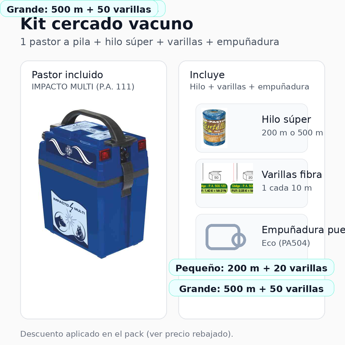 Kit cercado para vacuno (hilo + varillas + pastor)