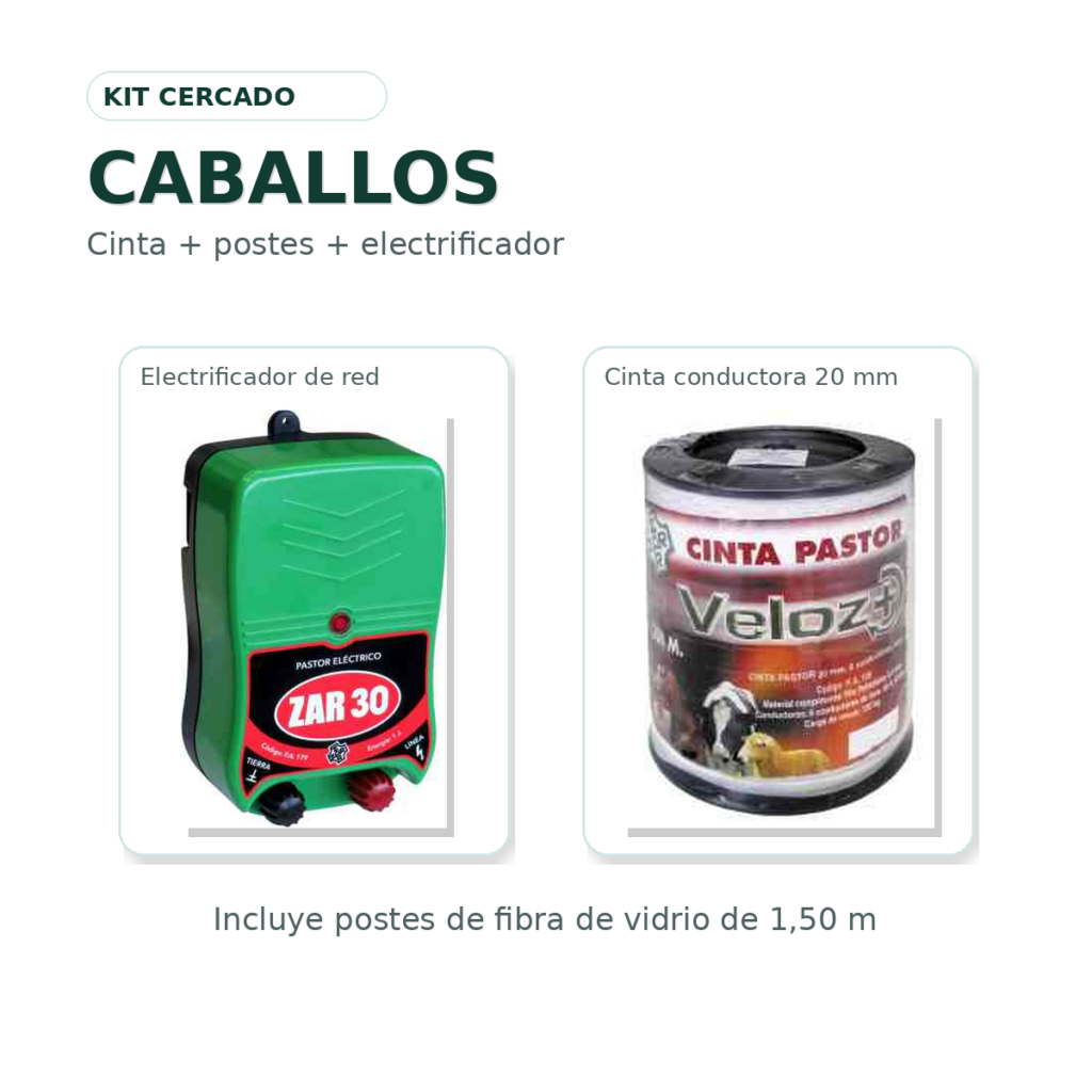Kit cercado para caballos (cinta + varillas + electrificador)